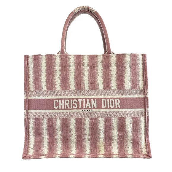 Christian Dior Bayadere Stripe Large Book Tote D-Stripes Embroidery Pink - Picture 10 of 14